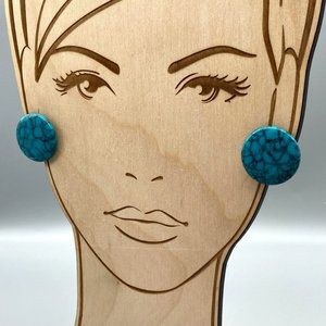 Faux Turquoise Screw Back Earrings, Vintage Blue Veined Lucite Buttons
